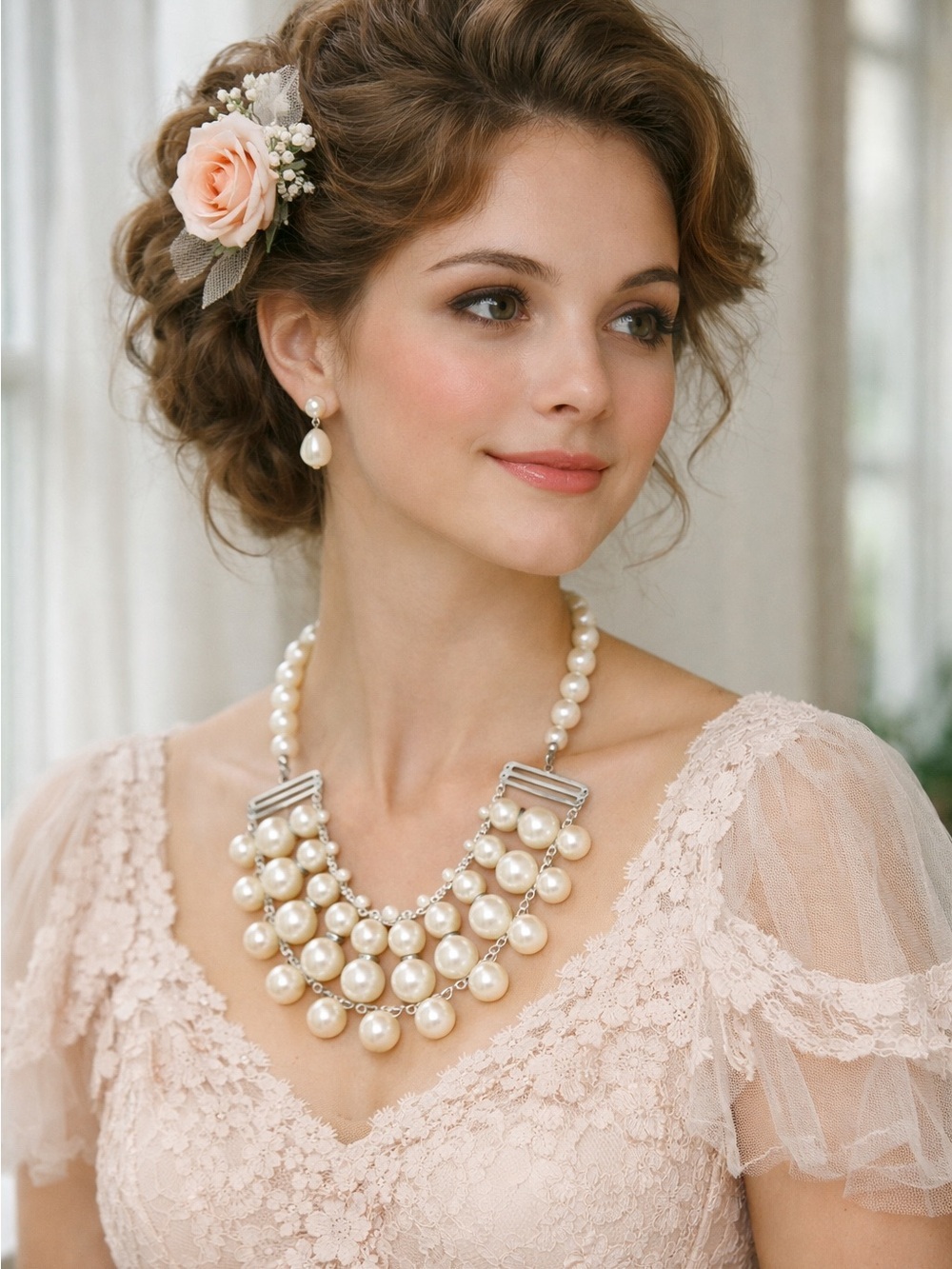 Vintage Pearl Bib Necklace Gilded Age Revival Adjustable Cosplay Statement